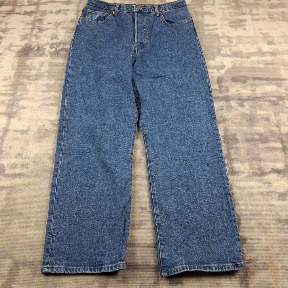 Levis Premium Ribcage Straight Ankle Jeans Womens 32x27 Blue Jazz Pop Stretch
